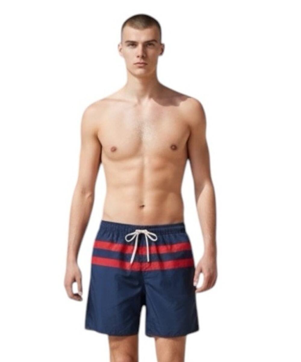 Fair Harbor The Anchor Men’s Swim Trunks Size XL Blue Red Striped Lined Cruise